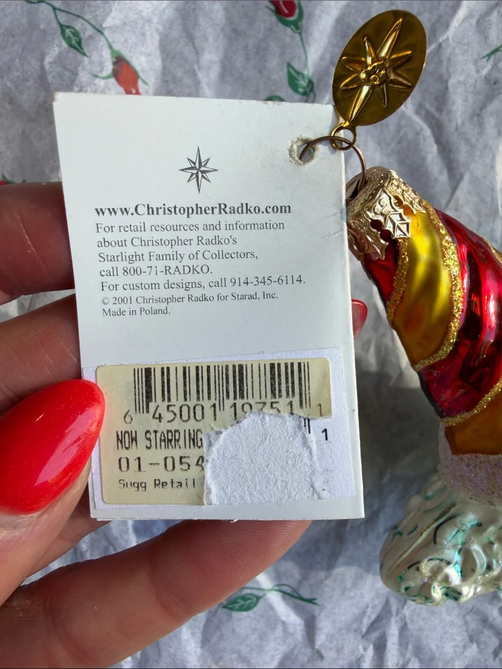 Christopher Radko 2001 Vintage Glass Santa Star Ornament Hand Blown Poland 🏷️